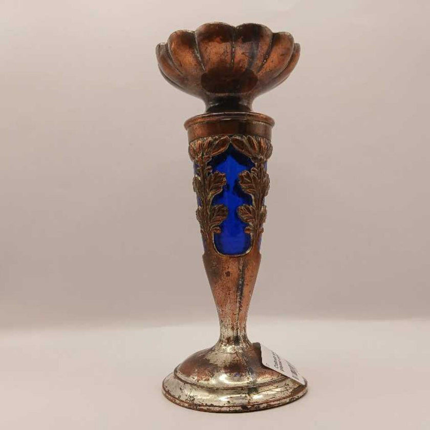 Colbalt encased in silver plated candle stick or bud vase
