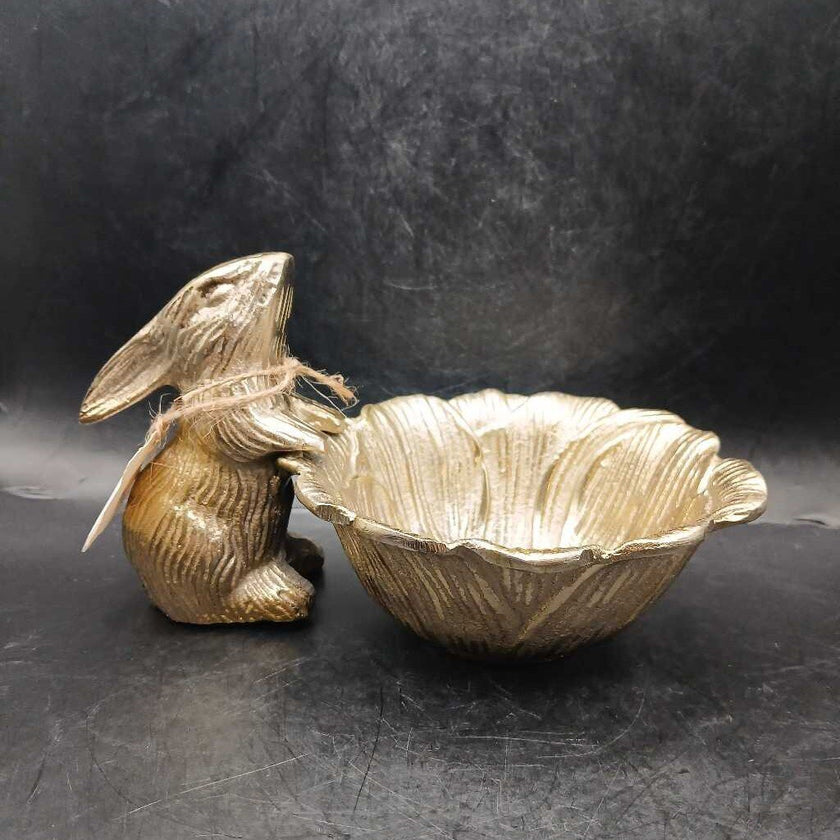 Gold Metal Decorative Rabbit Candy Dish