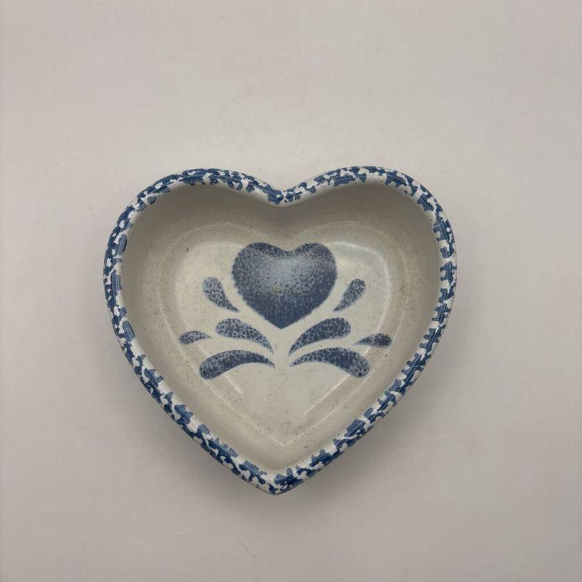 Heart Shapes Pottery Bkue and White Sponge Paint