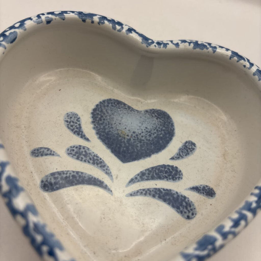 Heart Shapes Pottery Bkue and White Sponge Paint