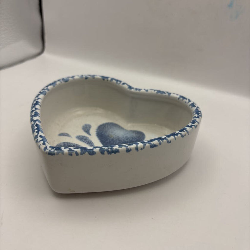 Heart Shapes Pottery Bkue and White Sponge Paint