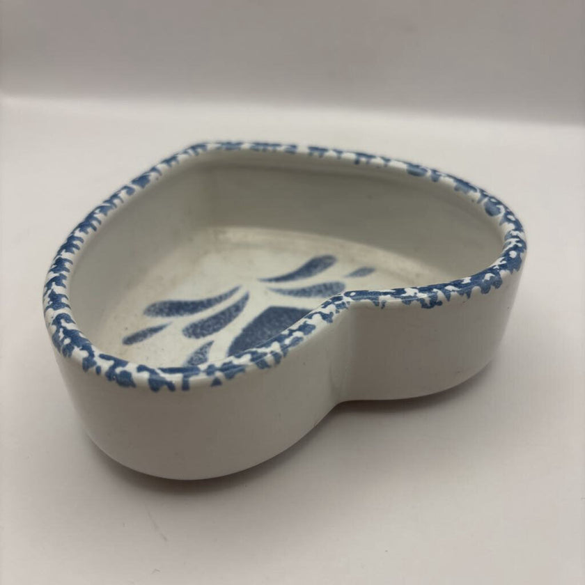Heart Shapes Pottery Bkue and White Sponge Paint
