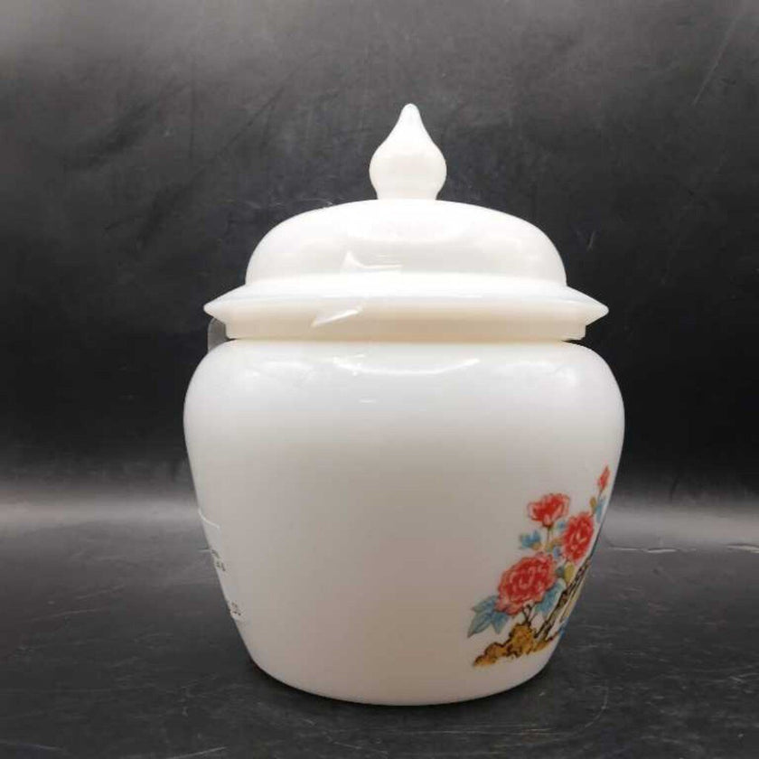 1970's Avon White Milk Glass Perfumed Candle Jar W/ Lid & Floral & Bird Design