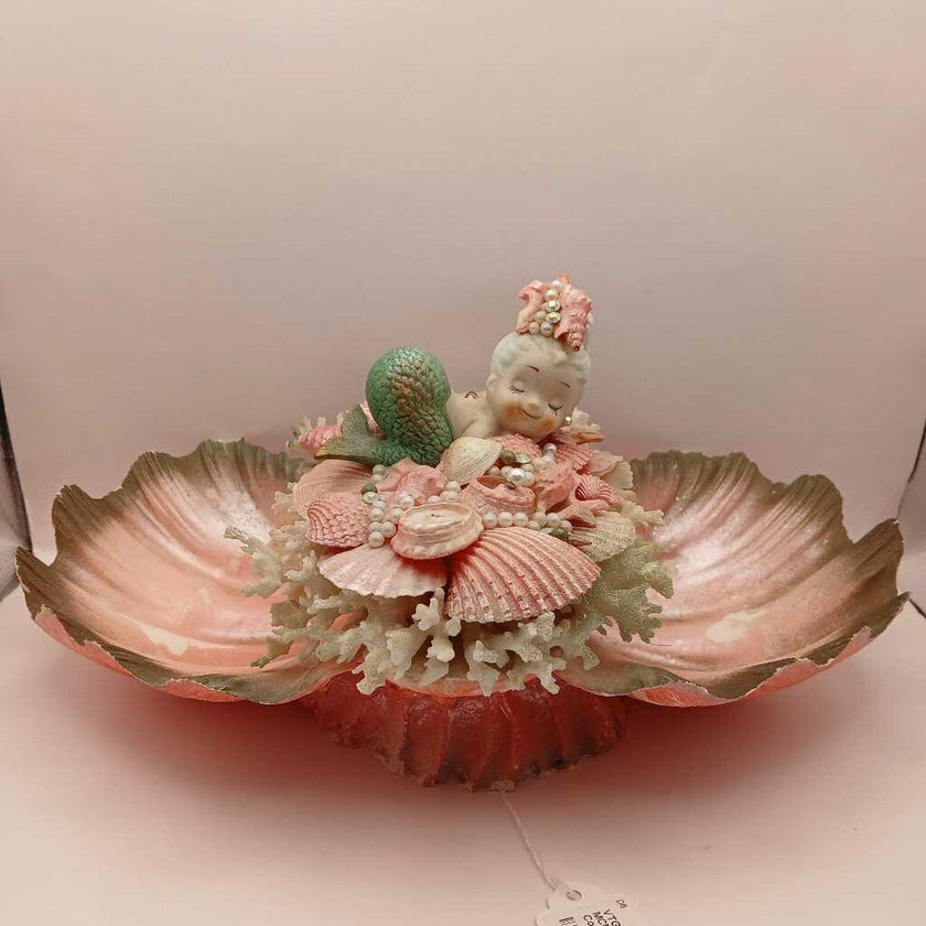 VTG Kenmar Bradley RARE MCM Mermaid Sleeping on Coral & Clam Shells Trinket Dish, Kitschy!