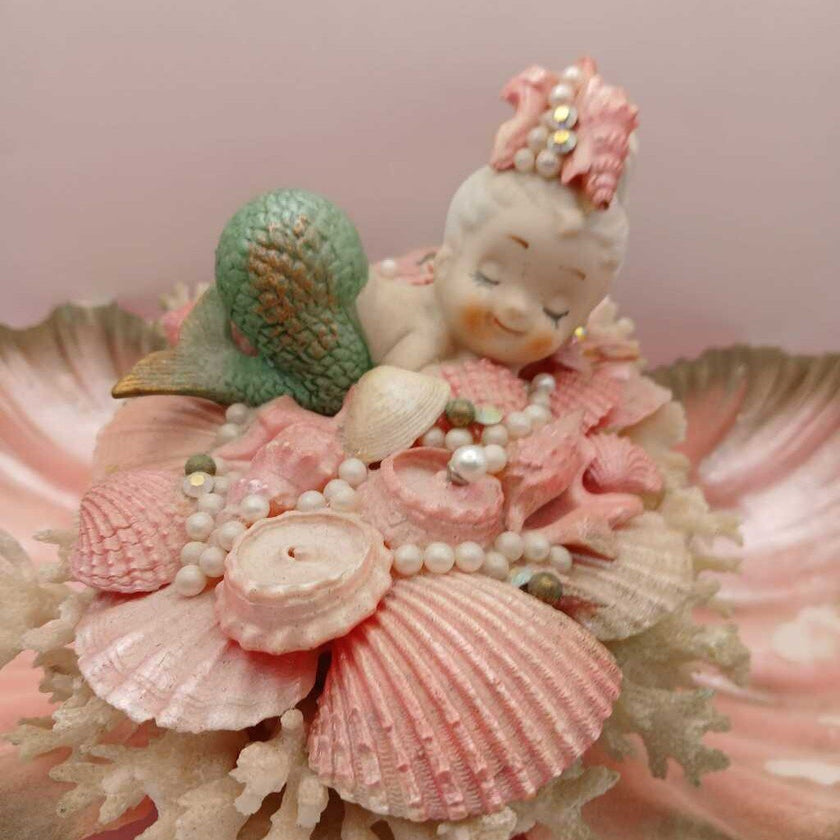 VTG Kenmar Bradley RARE MCM Mermaid Sleeping on Coral & Clam Shells Trinket Dish, Kitschy!