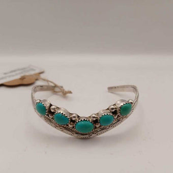 Mid-Century Native American Sterling Silver Turquoise Cuff Bracelet
