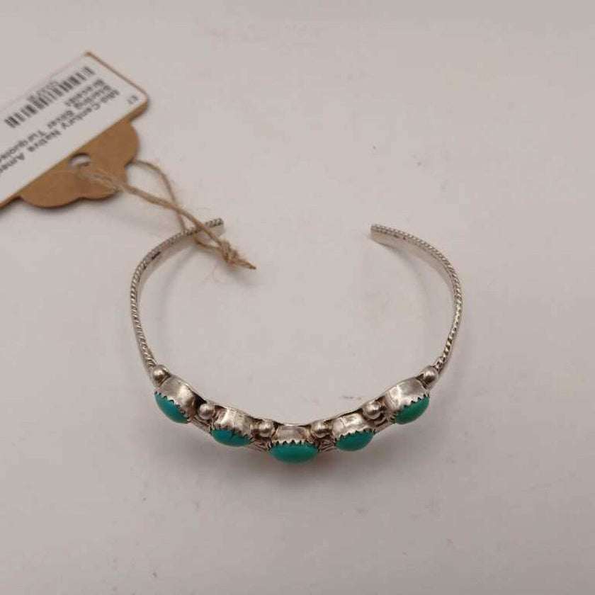 Mid-Century Native American Sterling Silver Turquoise Cuff Bracelet
