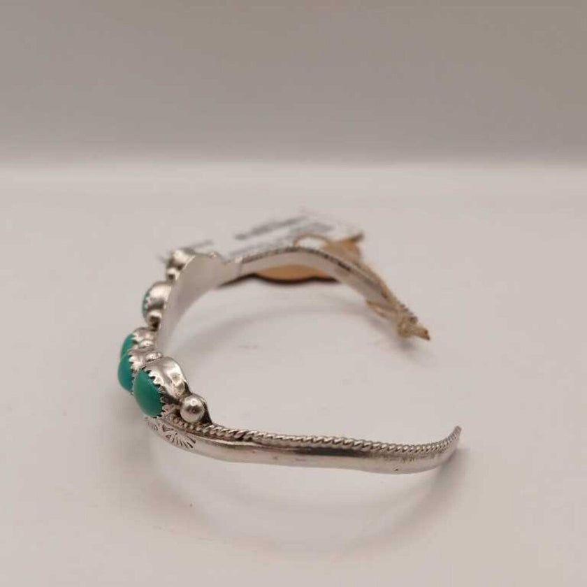 Mid-Century Native American Sterling Silver Turquoise Cuff Bracelet