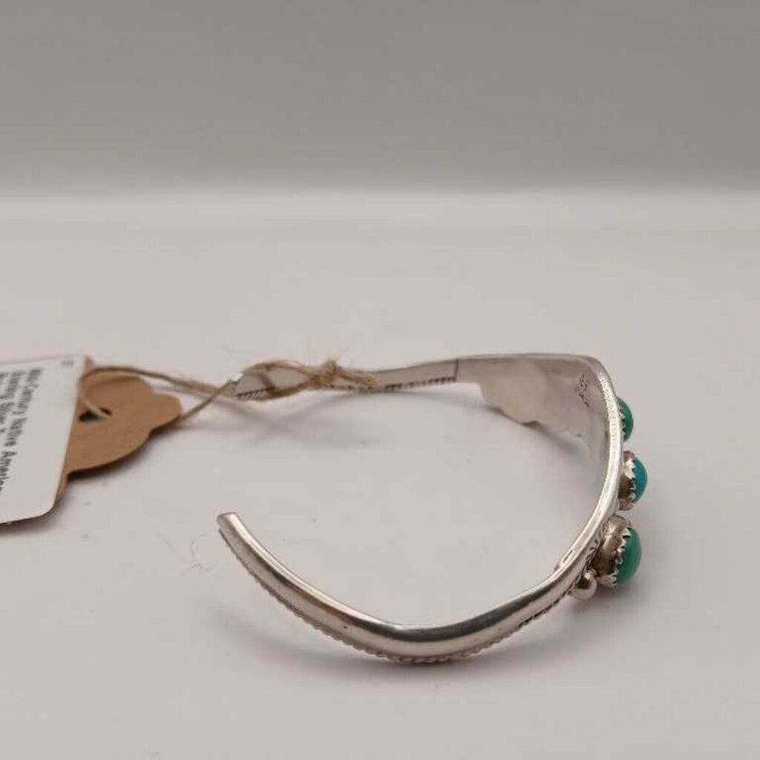 Mid-Century Native American Sterling Silver Turquoise Cuff Bracelet
