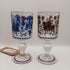 Hand Blown Alfred Taube Bubble Glass Goblet Set (2) Flowers and Equestrian Scene