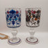 Hand Blown Alfred Taube Bubble Glass Goblet Set (2) Flowers and Equestrian Scene