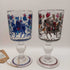 Hand Blown Alfred Taube Bubble Glass Goblet Set (2) Flowers and Equestrian Scene