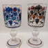 Hand Blown Alfred Taube Bubble Glass Goblet Set (2) Flowers and Equestrian Scene