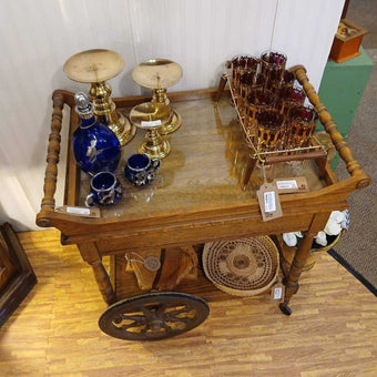 1970s Colonial Style Two Tier Oak Bar/Tea Cart