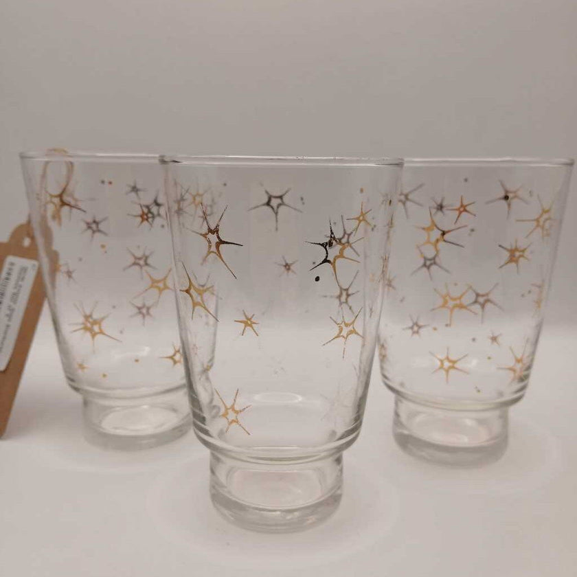 MCM Atomic Gold Starburst Glasses Set of 3