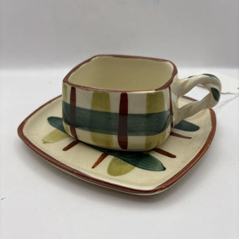 Gorgeous 1940s - 1950s BLAIR Gay Plaid Hand Decorated Cups & Saucer