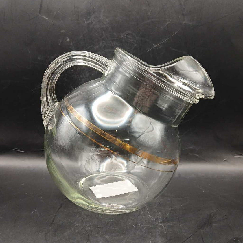 Anchor Hocking Tilted Glass Pitcher with Gold Band