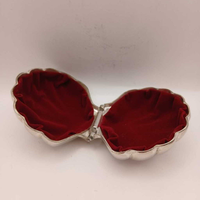 1950s Red Velvet Lined Silver Ring Display Box