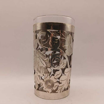 Art Deco Mexican Sterling Silver Rose Trellis Overlay Drinking Glass
