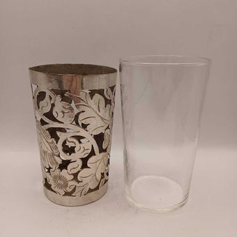 Art Deco Mexican Sterling Silver Rose Trellis Overlay Drinking Glass
