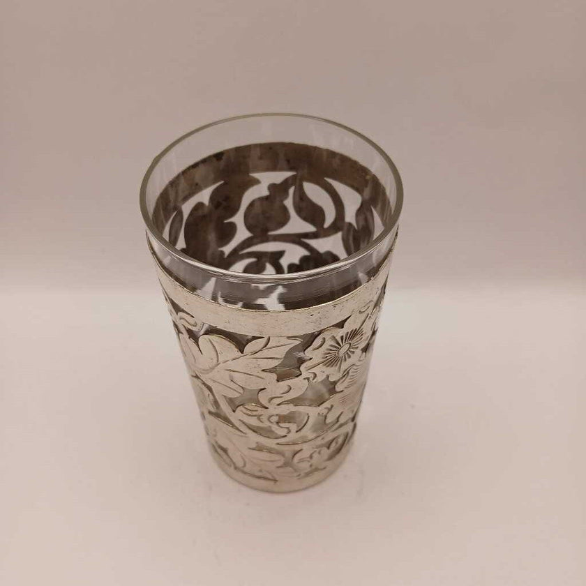 Art Deco Mexican Sterling Silver Rose Trellis Overlay Drinking Glass