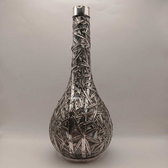 Art Nouveau Japanese Silver Overlay Glass Decanter Bottle