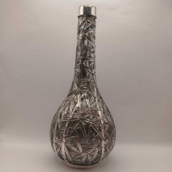 Art Nouveau Japanese Silver Overlay Glass Decanter Bottle