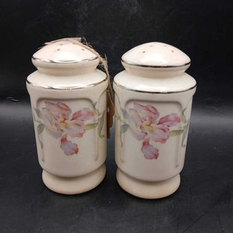 Art Deco Pink Lily with Silver Trim Salt and Pepper Shaker Set