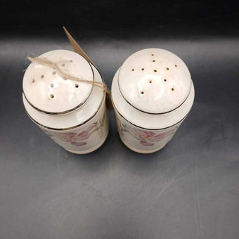 Art Deco Pink Lily with Silver Trim Salt and Pepper Shaker Set