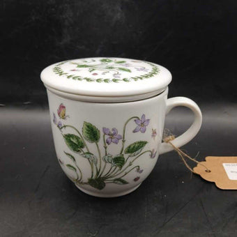 Andrea by Sadek Purple Flower and Butterfly Tea Cup with Strainer and Lid