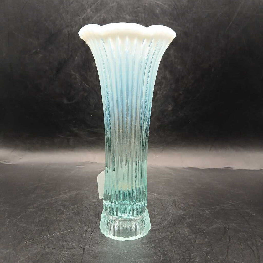 Fenton Bud Vase Ribbed Aqua Opalescent
