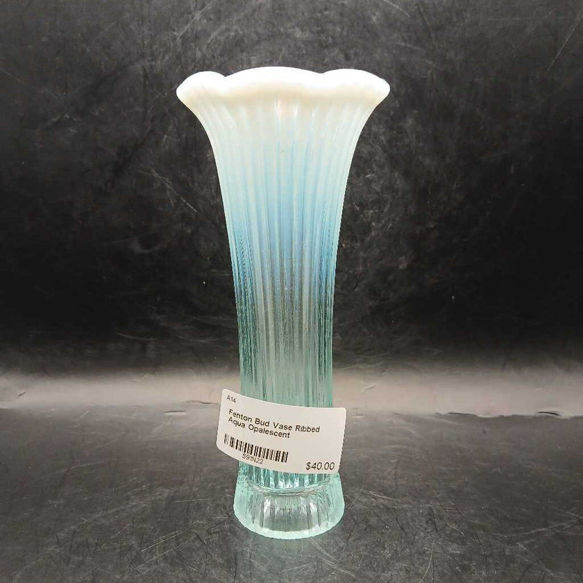 Fenton Bud Vase Ribbed Aqua Opalescent