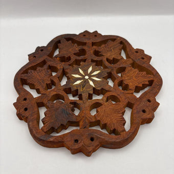 Vintage Hand Carved Wooden Trivet/Plant Riser with Inlay (AS-IS)