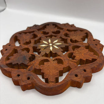 Vintage Hand Carved Wooden Trivet/Plant Riser with Inlay (AS-IS)