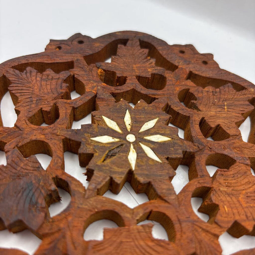 Vintage Hand Carved Wooden Trivet/Plant Riser with Inlay (AS-IS)