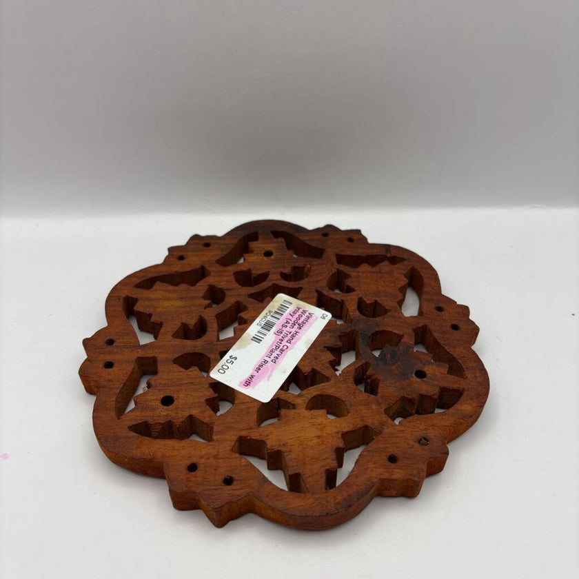 Vintage Hand Carved Wooden Trivet/Plant Riser with Inlay (AS-IS)