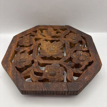Vintage Hand Carved Wooden Trivet/Plant Riser