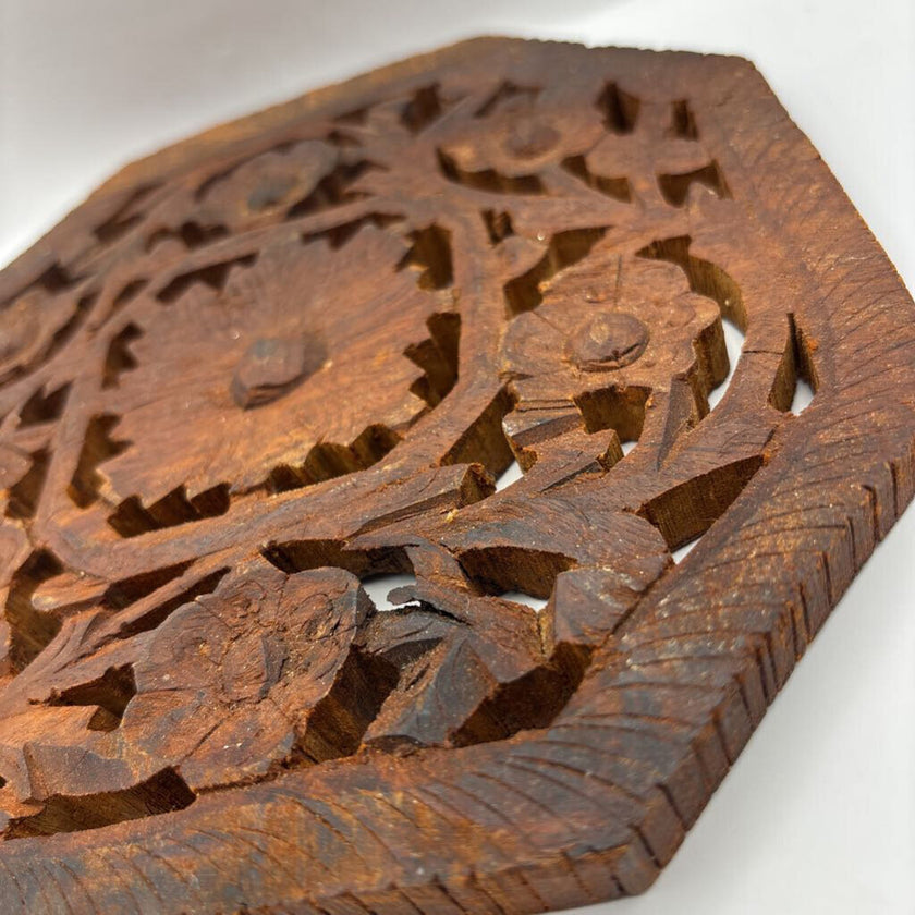 Vintage Hand Carved Wooden Trivet/Plant Riser