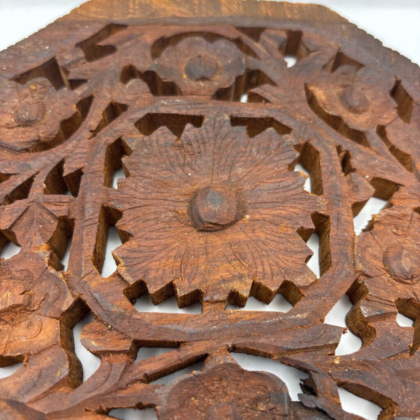 Vintage Hand Carved Wooden Trivet/Plant Riser