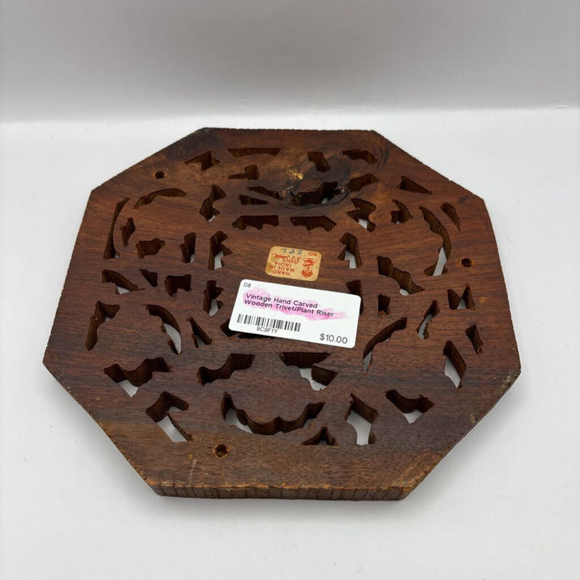 Vintage Hand Carved Wooden Trivet/Plant Riser