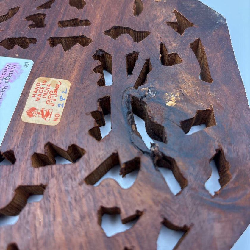 Vintage Hand Carved Wooden Trivet/Plant Riser