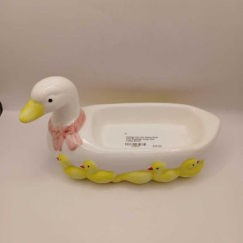 Vintage Ceramic Mama Duck With Ducklings Soap Dish Caddy Bowll