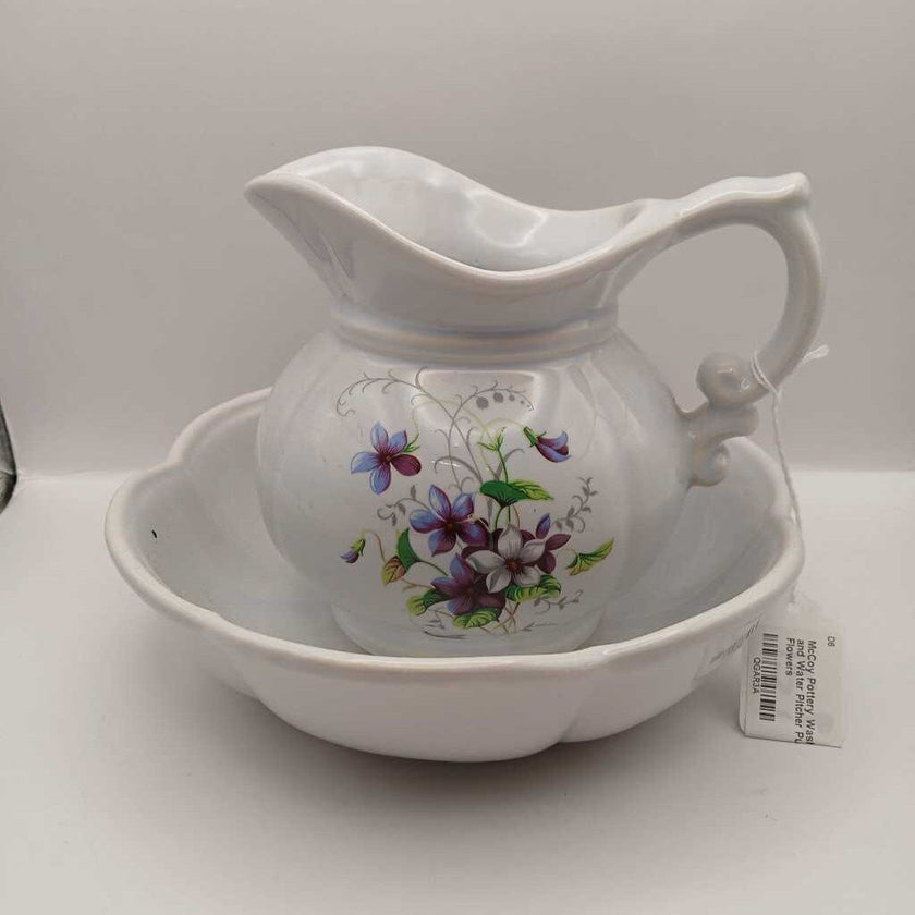 McCoy Pottery Wash Bowl and Water Pitcher Purple Flowers
