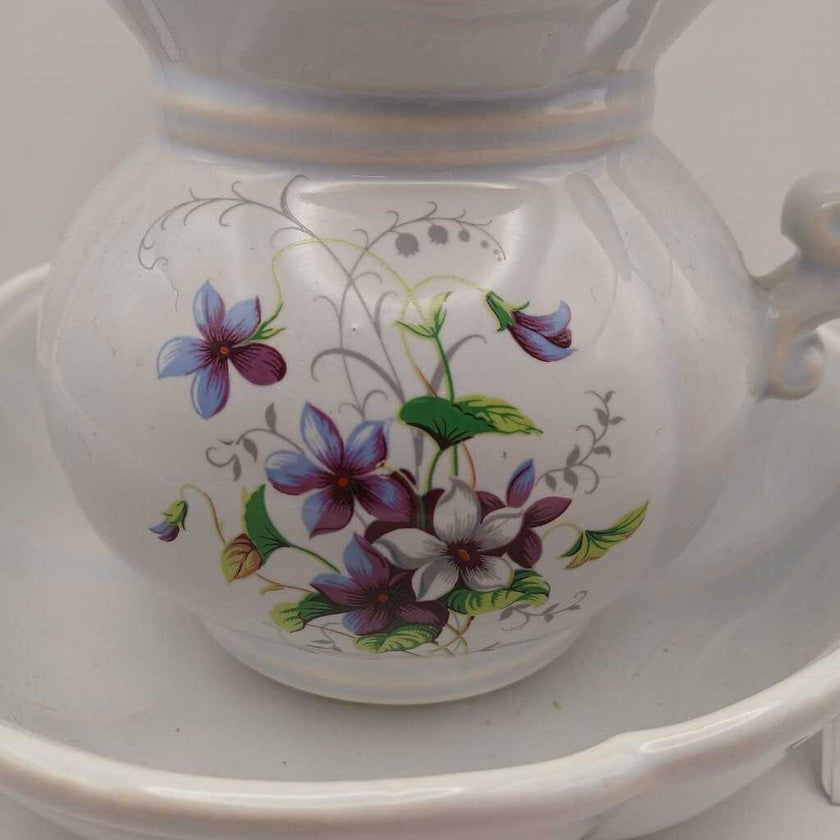 McCoy Pottery Wash Bowl and Water Pitcher Purple Flowers