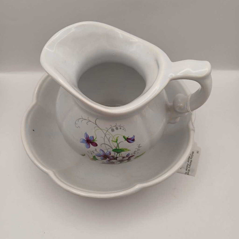 McCoy Pottery Wash Bowl and Water Pitcher Purple Flowers