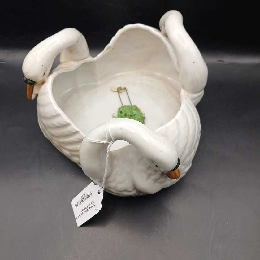 White Vintage Ceramic 3 Swan Planter