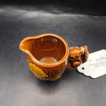 Vintage Squirrel Handle Pitcher, Vintage Canada Souvenir, Figural Mini Creamer, Brown Pottery Tree with Squirrel, TheEarlyBirdFinds