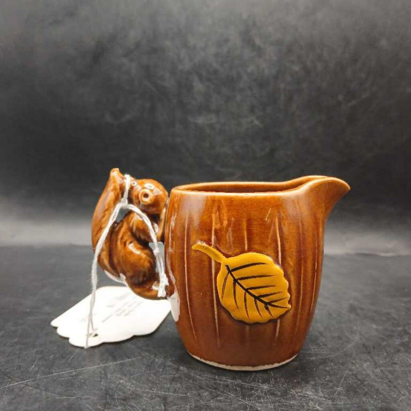 Vintage Squirrel Handle Pitcher, Vintage Canada Souvenir, Figural Mini Creamer, Brown Pottery Tree with Squirrel, TheEarlyBirdFinds