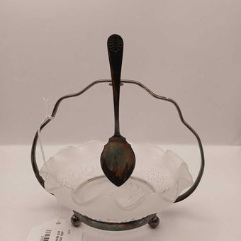 Jelly bowl with pewter stand and spoon