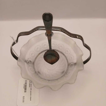 Jelly bowl with pewter stand and spoon